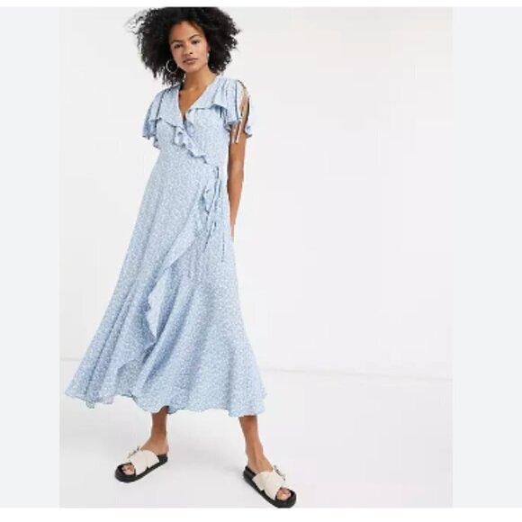 & Other Stories Floral Print Chiffon Ruffle Maxi Dress Hydrangea - Picture 1 of 10